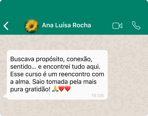Depoimento de Ana Luísa Rocha no WhatsApp sobre o curso